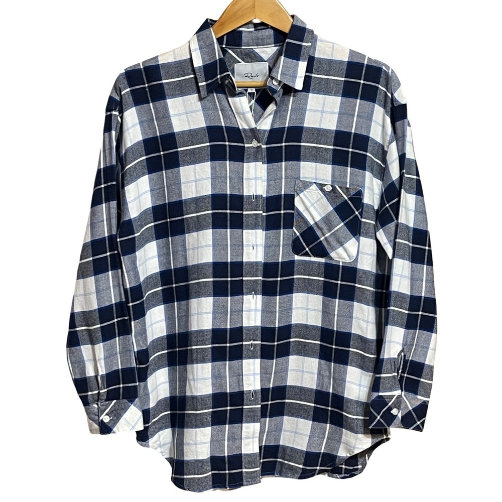 Rails Women’s Shirt Size M Jackson Boyfriend Plaid Flannel White Navy NWT